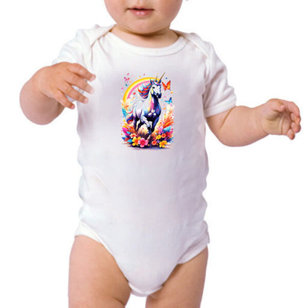 Body infantil Unicornio correndo ao arco-iris - Imagem 3