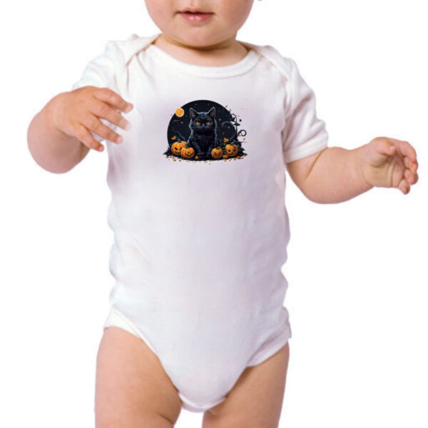 Body infantil Halloween Gato Preto Aboboras - Imagem 3
