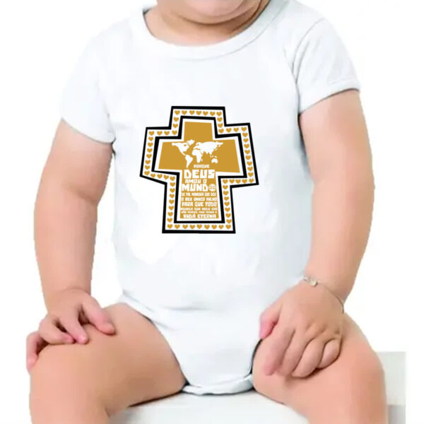 Body infantil Gospel Joao 3.16  cruz dourada - Imagem 4