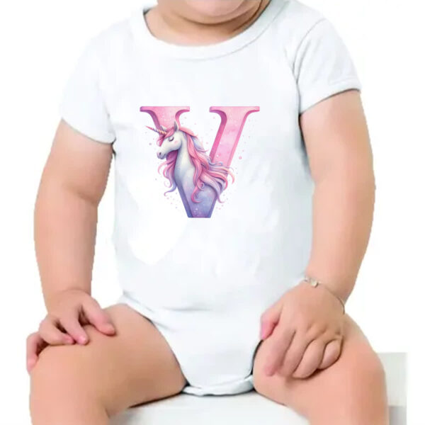 Body infantil Unicornio Alfabeto Letra V - Imagem 4