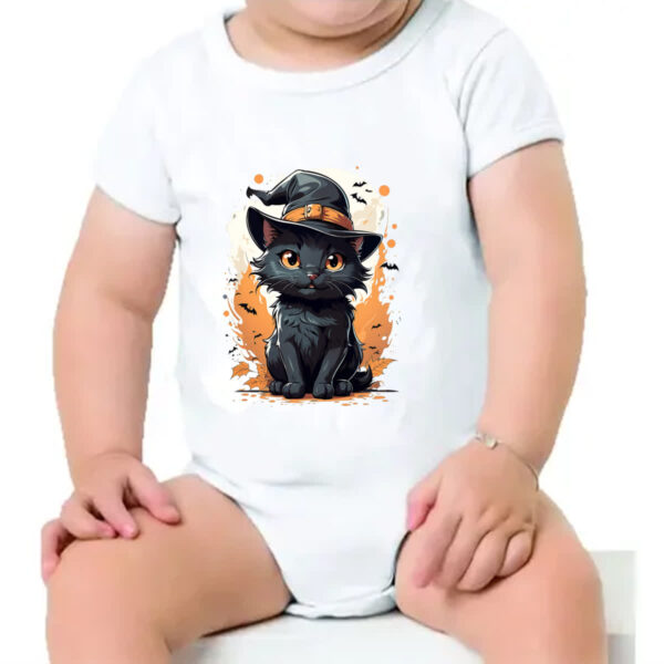 Body infantil Halloween Cute Gato Preto Bruxo - Imagem 4