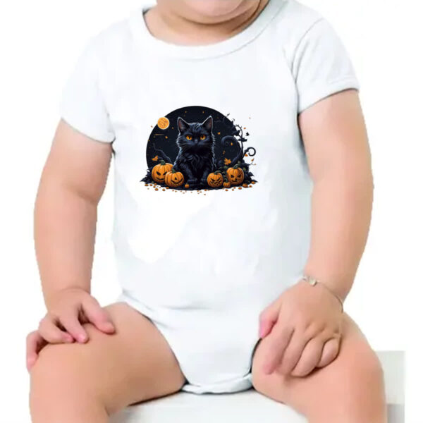 Body infantil Halloween Gato Preto Aboboras - Imagem 4