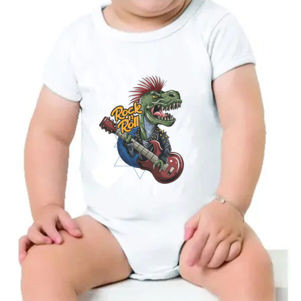 Body infantil Dinossauro Rock and Roll Guitarra - Imagem 4