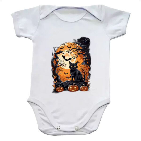 Body infantil Gato Preto Halloween Lua Cheia