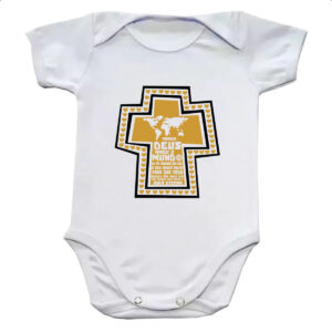 Body infantil Gospel Joao 3.16  cruz dourada