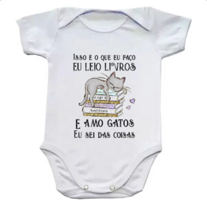 Body infantil Leio livro amo gatos