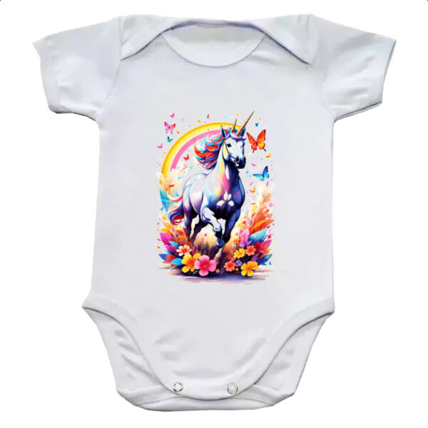 Body infantil Unicornio correndo ao arco-iris
