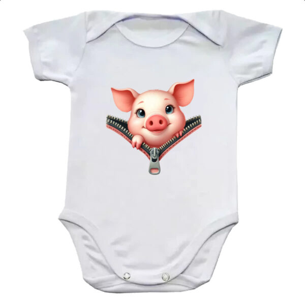 Body infantil Porco no ziper