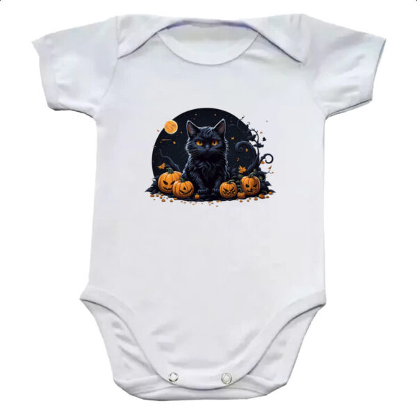 Body infantil Halloween Gato Preto Aboboras