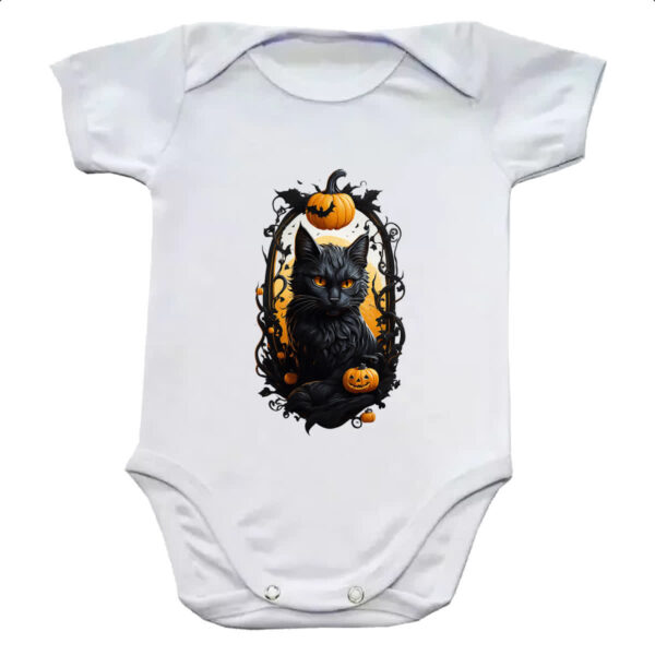 Body infantil Halloween Gato Preto Espelho Macabro