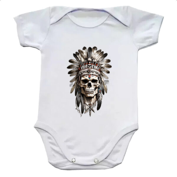 Body infantil Caveira Indigena Cocar flechas cruzadas