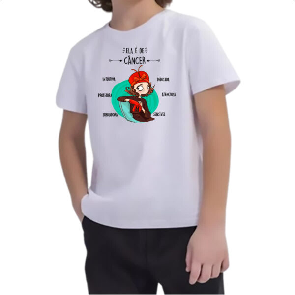 Camiseta Infanto Juvenil Ela e de Cancer - Imagem 2