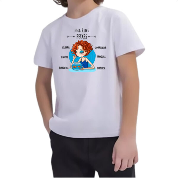 Camiseta Infanto Juvenil Ela e de Peixes - Imagem 2