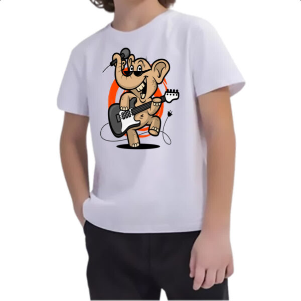Camiseta Infanto Juvenil Elefante Guitarrista - Imagem 2