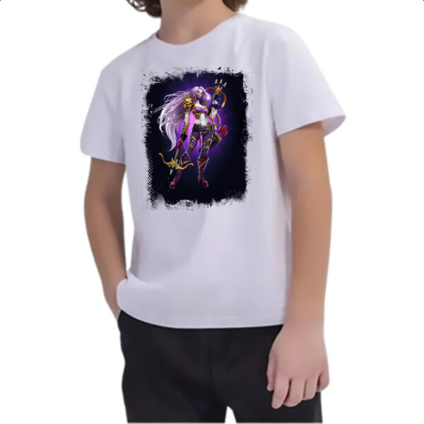 Camiseta Infanto Juvenil Empires and Puzzles Heroi Domitia Traje 2 - Imagem 2