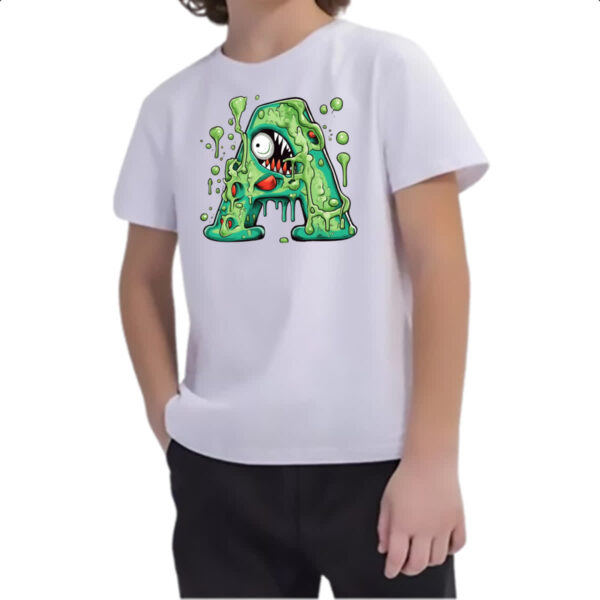 Camiseta Infanto Juvenil Zumbi Alfabeto Letra A - Imagem 2