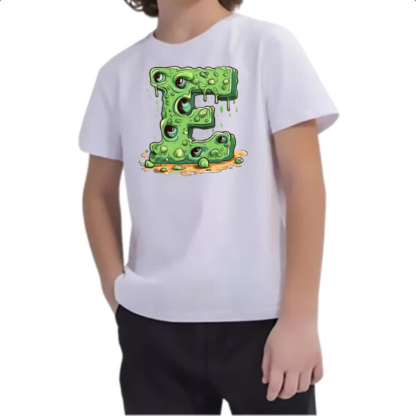 Camiseta Infanto Juvenil Zumbi Alfabeto Letra E - Imagem 2