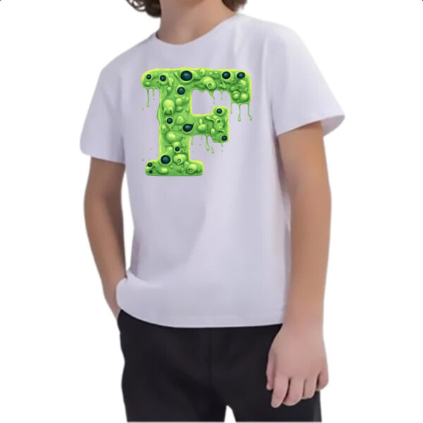 Camiseta Infanto Juvenil Zumbi Alfabeto Letra F - Imagem 2