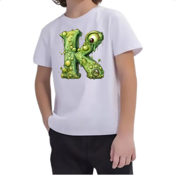 Camiseta Infanto Juvenil Zumbi Alfabeto Letra K - Imagem 2