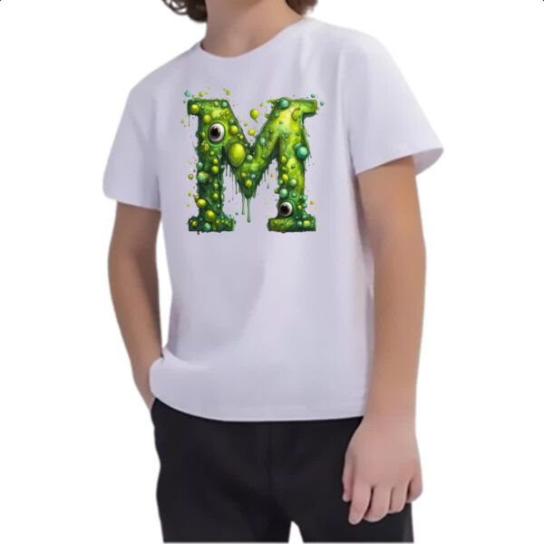 Camiseta Infanto Juvenil Zumbi Alfabeto Letra M - Imagem 2