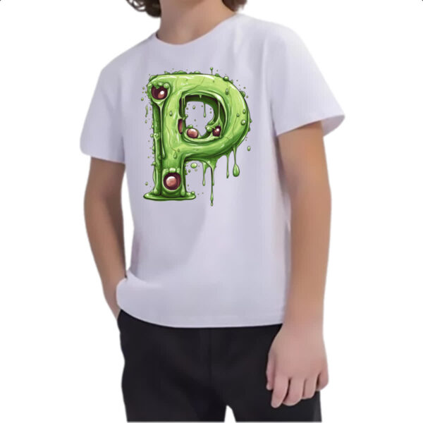 Camiseta Infanto Juvenil Zumbi Alfabeto Letra P - Imagem 2