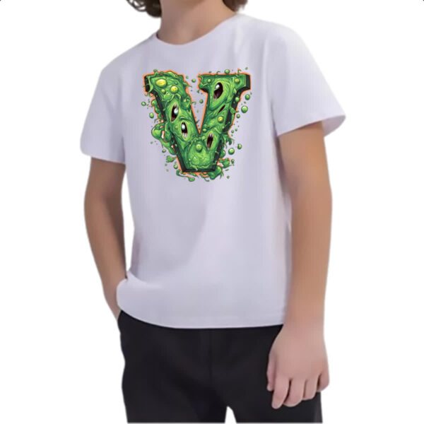 Camiseta Infanto Juvenil Zumbi Alfabeto Letra V - Imagem 2