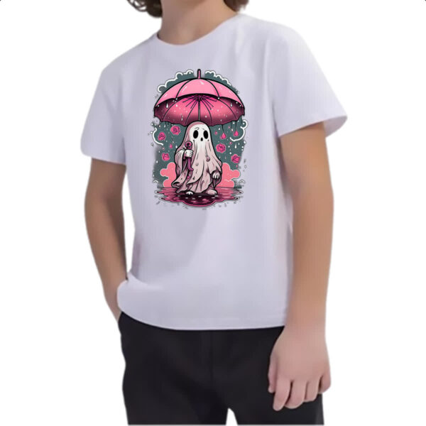 Camiseta Infanto Juvenil Fantasma chuva de rosas - Imagem 2