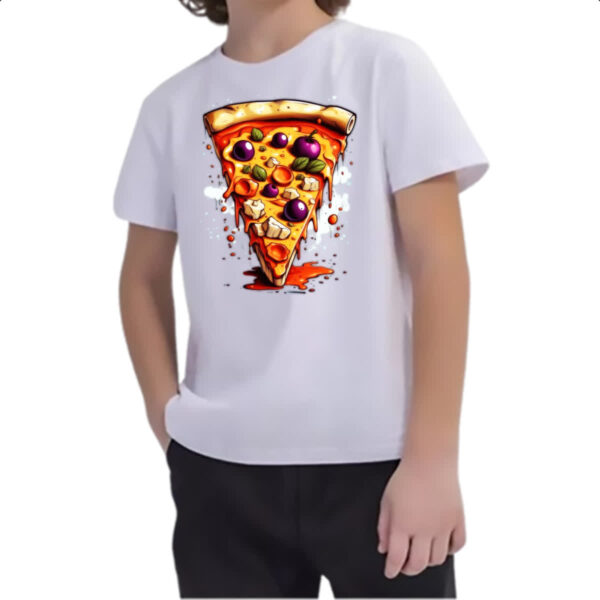 Camiseta Infanto Juvenil Fatia de pizza cartoon - Imagem 2
