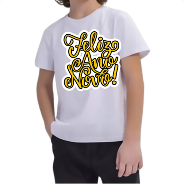 Camiseta Infanto Juvenil Feliz ano novo escrita dourada - Imagem 2