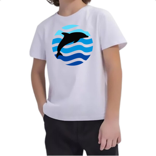 Camiseta Infanto Juvenil Animais marinhos Golfinho silhueta sunset - Imagem 2