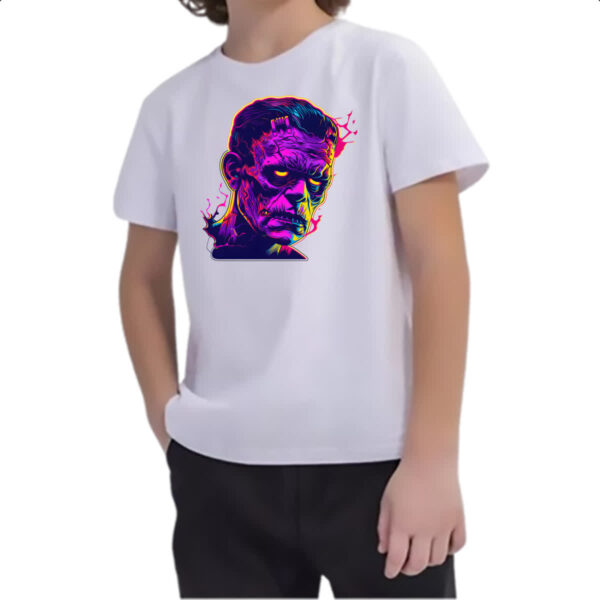 Camiseta Infanto Juvenil Frankstein Neon Art Face - Imagem 2