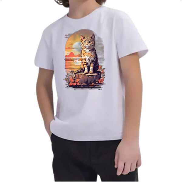Camiseta Infanto Juvenil Gato amarelo final de tarde - Imagem 2