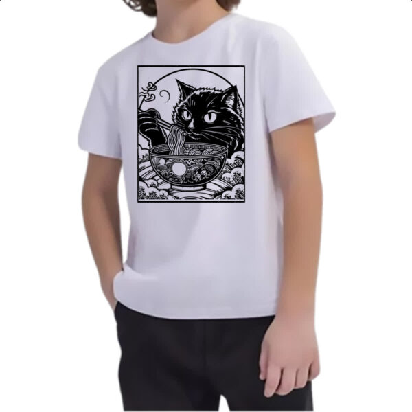 Camiseta Infanto Juvenil Gato comendo lamen - Imagem 2