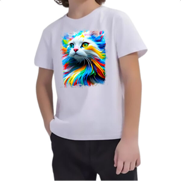 Camiseta Infanto Juvenil Gato Splash Art Color - Imagem 2