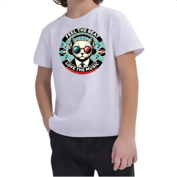 Camiseta Infanto Juvenil Gato feel the beet love music - Imagem 2