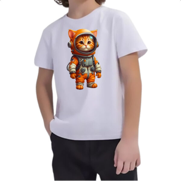 Camiseta Infanto Juvenil Gato fofo amarelo astronauta - Imagem 2