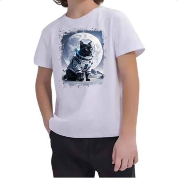 Camiseta Infanto Juvenil Gato preto astronauta - Imagem 2