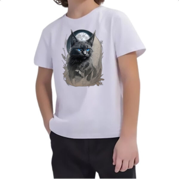 Camiseta Infanto Juvenil Gato preto na lua cheia - Imagem 2
