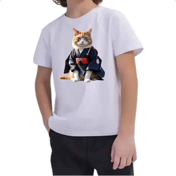 Camiseta Infanto Juvenil Gato samurai - Imagem 2