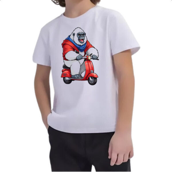 Camiseta Infanto Juvenil Gorila albino na scooter - Imagem 2