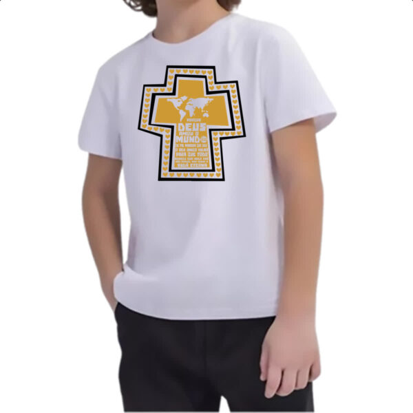 Camiseta Infanto Juvenil Gospel Joao 3.16  cruz dourada - Imagem 2