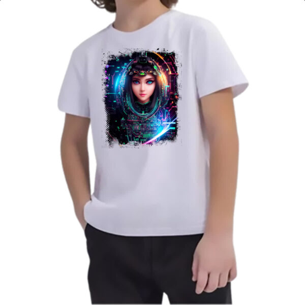 Camiseta Infanto Juvenil Inteligengia Artificial Mulher Holografica - Imagem 2