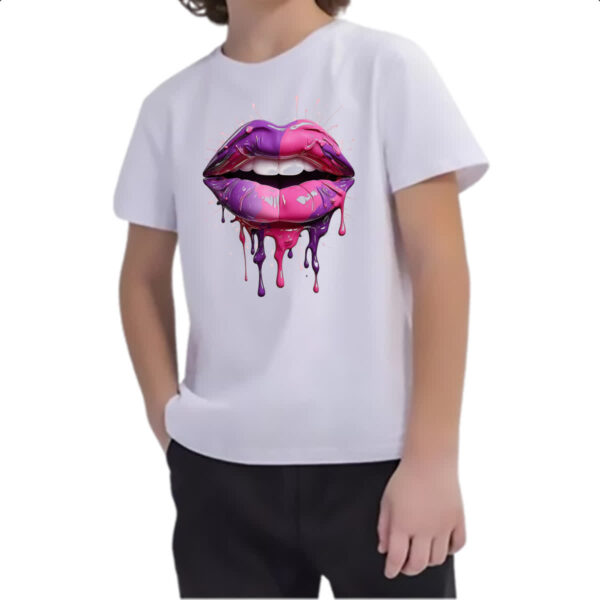 Camiseta Infanto Juvenil Labios pink e purpura derretendo - Imagem 2