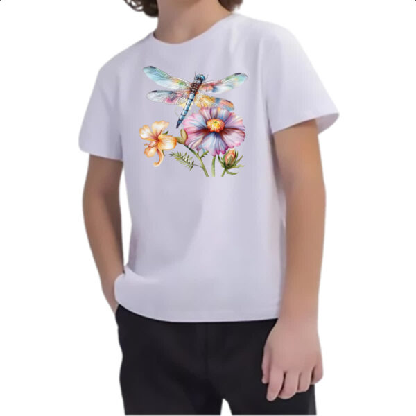 Camiseta Infanto Juvenil Libelula na flor - Imagem 2