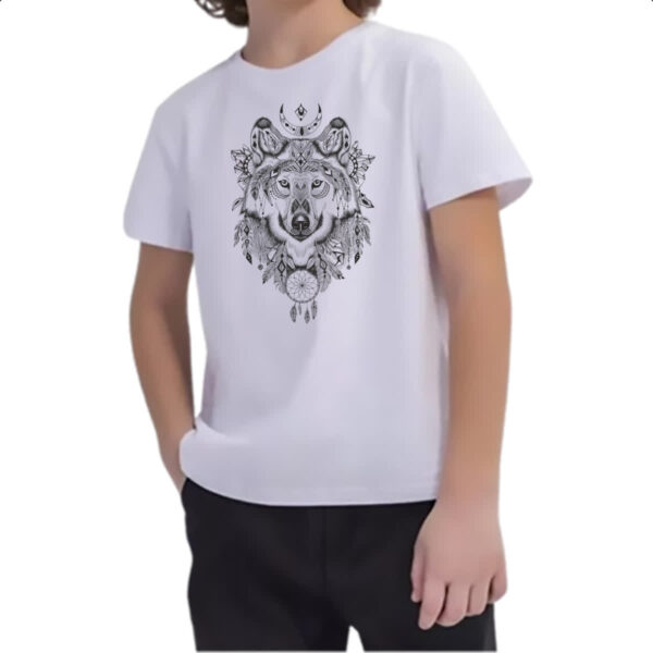 Camiseta Infanto Juvenil Lobo selvagem apanhador de sonhos - Imagem 2
