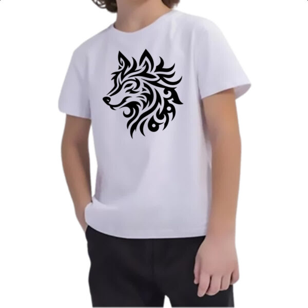 Camiseta Infanto Juvenil Lobo silhueta tribal - Imagem 2
