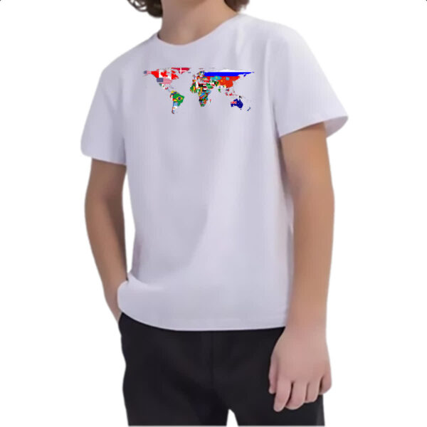 Camiseta Infanto Juvenil Mapa Mundi Bandeiras - Imagem 2