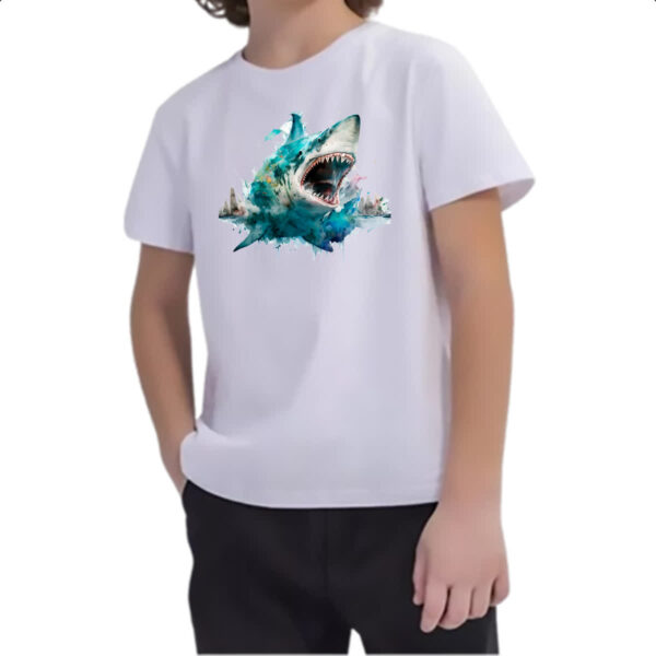 Camiseta Infanto Juvenil Megalodonte aquarela 3 - Imagem 2