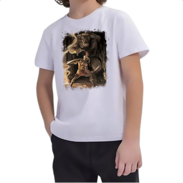 Camiseta Infanto Juvenil Mitologia Teseu vs Minotauro 01 - Imagem 2