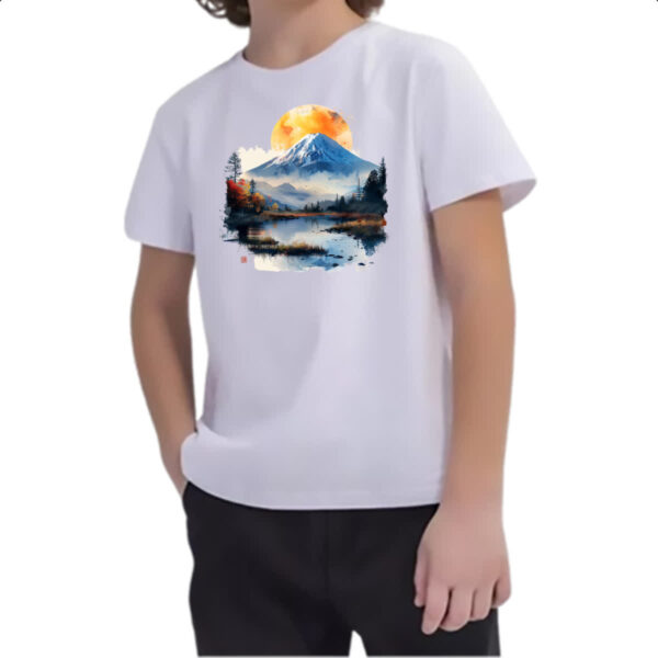 Camiseta Infanto Juvenil Monte Fugi watercolor - Imagem 2